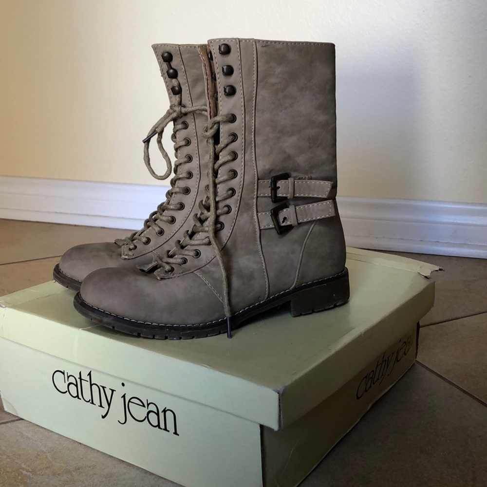 Beige Combat Boots